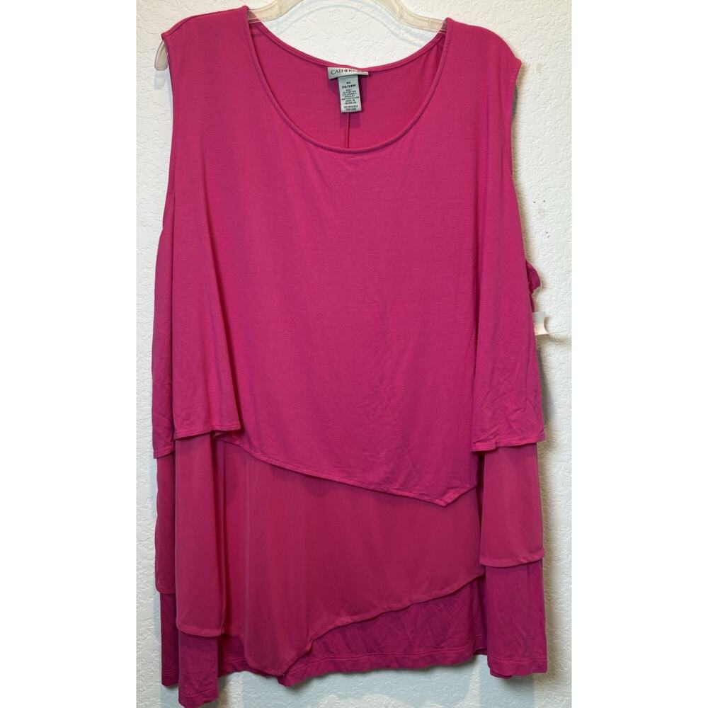 Catherines Sleeveless Hot Pink Overlay Knit Top Size 3X NWT